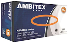DISPOSABLE GLOVES, AMBITEX, 4 MIL, NITRILE, BLACK, M, 1000 GLOVES/CT THUMBNAIL